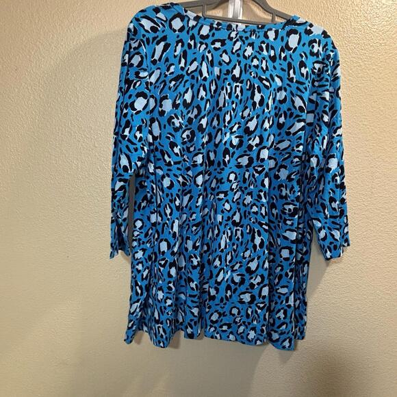 Jessica London V-Neck Pullover Rayon Top Shirt Blue Animal Print Bold Sexy 18/20 - Picture 10 of 11